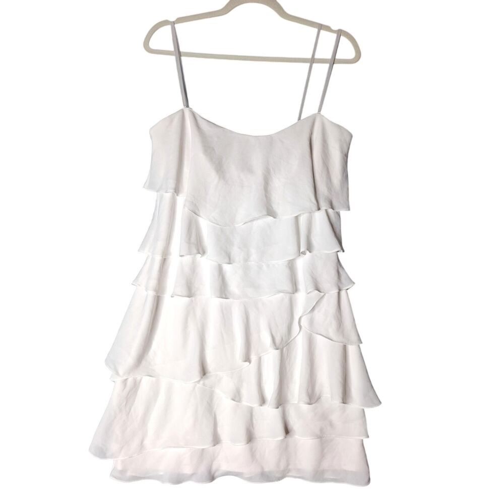 BCBGMaxAzria White Ruffled Tiered Mini Dress Size 12